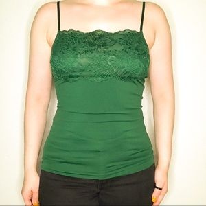 Emerald green lace stretch cami tank top